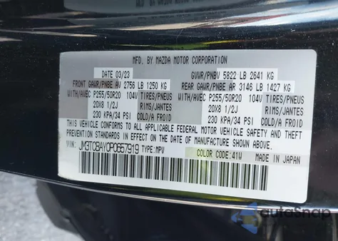 2023 Mazda Cx-9 Touring Plus from USA, damaged, VIN JM3TCBAY0P0657919